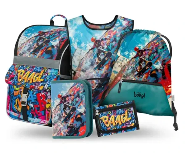 BAAGL SET 5 Zippy Skatepark: aktovka, peračník, sáčok, zástera, peňaženka (A-34865)