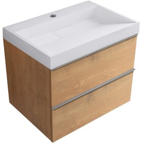 CERANO - Kúpeľňová skrinka Velora - dub medový, úchytka chróm + umývadlo z lit. mramoru s otvorom Vita - biela lesklá - 70x63x46,5 CER-8050BD83880