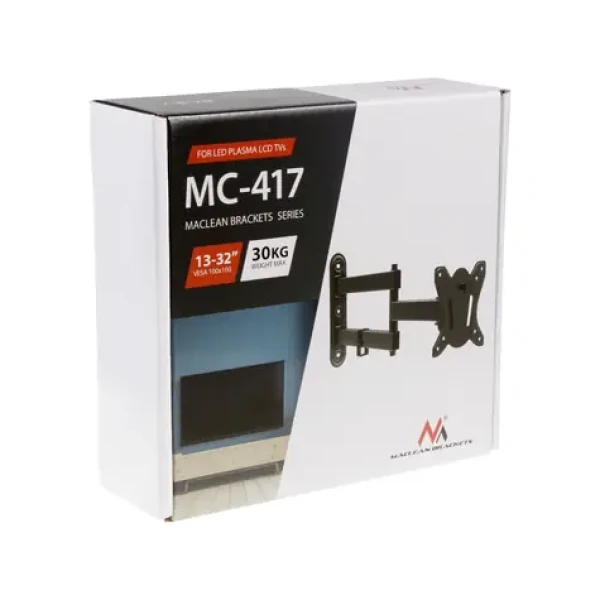 Maclean MC-417 čierna / Nástenný držiak pre TV + monitor / 13-32" / VESA 100x100 / nosnosť 30 kg (MC-417)