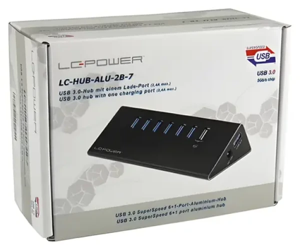 LC-Power LC-HUB-ALU-7B / USB hub / 6x USB 3.0 / nabíjací Port 2,4 A / hliníkový (LC-HUB-2B-7)