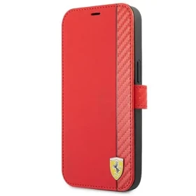 Ferrari On Track Carbon Stripe iPhone 13 mini červená / Puzdro / Flip / Karbónový design (FESAXFLBKP13SRE)