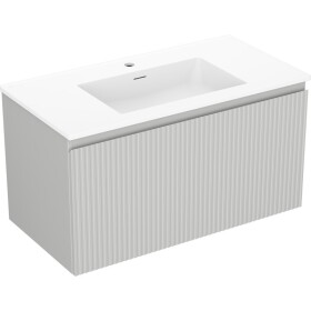 MEXEN/S - Rivel kúpeľňová skrinka 90 cm s umývadlom Otis, 1 šuplík, reliéf, šedá mat/biela mat 91A20-09047-1-BF62-W18M01