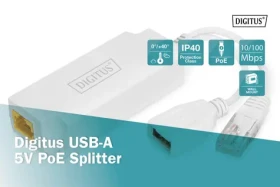 Digitus DN-95208 biely / PoE splitter / IEEE 802.3 AF/at / USB-A výstup 5V/2,5A / IP40 (DN-95208)