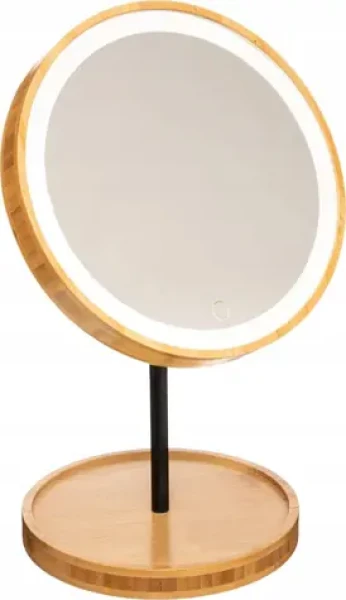 5five Kozmetické zrkadlo LED bambus / Kozmetické zrkadlo / okrúhle / LED osvetlenie