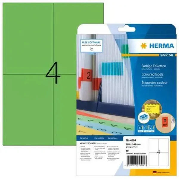 Herma Etikety A4 zelené odnímateľné / Etikety / 105x148 mm / 80 ks (4564)
