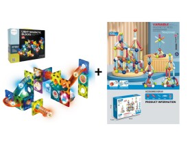 Mamido Mamido Výhodná Magnetická sada Stavebnica Variable 108 dielikov + Svietiaca stavebnica guličková dráha 49 dielov