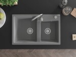 MEXEN MEXEN - Tomas granitový drez 2-bowl 800x500 mm, sivý, sifón chróm 6516802000-71