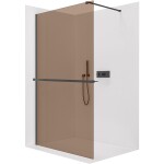 CERANO - Sprchová zástena Walk-in Onyx Cube Ľ/P - 8 mm + polička/držiak na uteráky - hranatá vzpera - čierna matná, bronzové sklo - 160x200 CER-689350