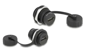 DeLock HDMI-A samica-samica IP67 / Adaptér do panelu / s krytkou / prachu a vode odolný / čierna (86963)