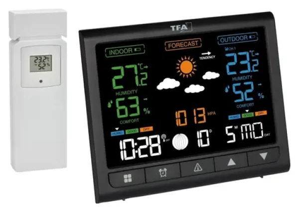 TFA 35.1171.01 CONTRAST čierna / Bezdrôtová meteostanica / Farebný VA displej / Teplota, vlhkosť a tlak / Dosah 60 m