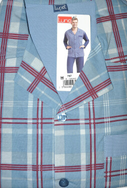 Luna 797 long/r 4XL pánske pyžamo bez zipsu modrý tisk 4XL