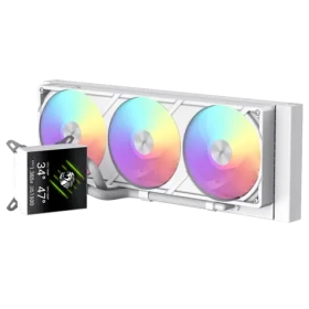 Gamemax Glacier 360 LCD biela / AIO vodný chladič CPU / 360mm / 3x 120mm / LCD displej (GLACIER 360 LCD WH)
