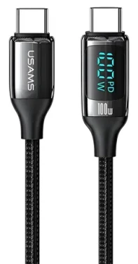 USAMS U78 čierna / Nabíjací a dátový kábel / USB-C - USB-C / 1.2m / 100W / LED (SJ546USB01)