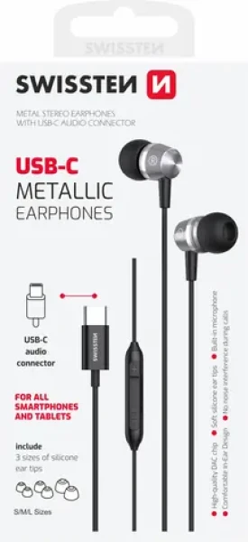 Swissten Earbuds čierna / Slúchadlá s mikrofónom / USB-C (51109100)