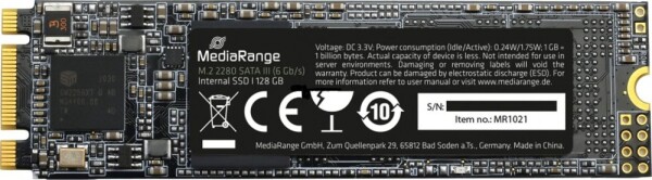 MediaRange MR1021 128GB / M.2 2280 / SATA III / TLC / R: 510MBs / W: 430MBs / MTBF 1.5mh / 2y (MR1021)