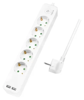 LogiLink Predlžovací prívod 5 zásuviek biela / Predlžovací prívod / 2x USB / 1,5 m / 16 A (LPS249U)