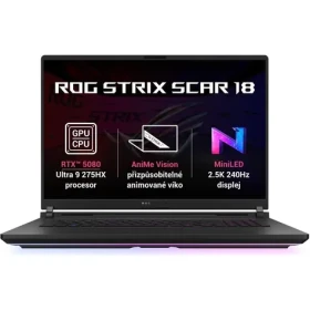 Asus ROG Strix SCAR 18 (2025) čierna / 18" 2560 × 1600 / Core Ultra 9 275HX 2.7GHz / 32GB / 2TB SSD / RTX 5080 / W11P (G835LW-NEBULA034X)