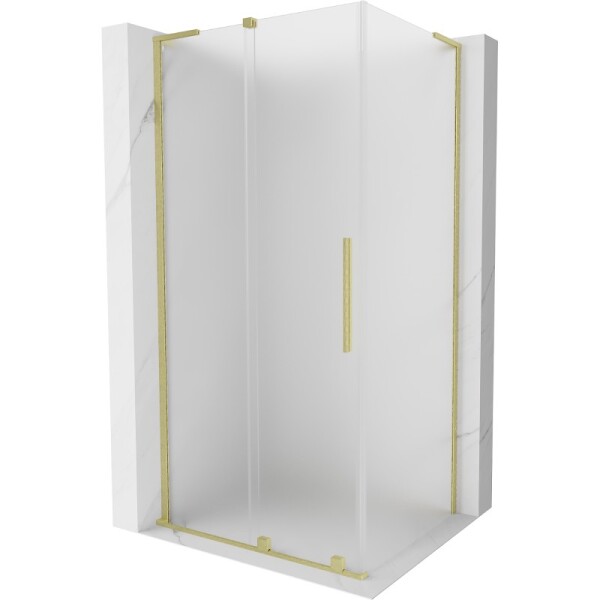 MEXEN/S - Velar L sprchovací kút, posuvné dvere 120 x 80, dekor, zlato kartáčovaná 871-120-080-33-55
