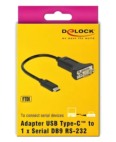 DeLock USB Type-C na Sériový DB9 RS-232 / Adaptér / 0,15 m (63908)