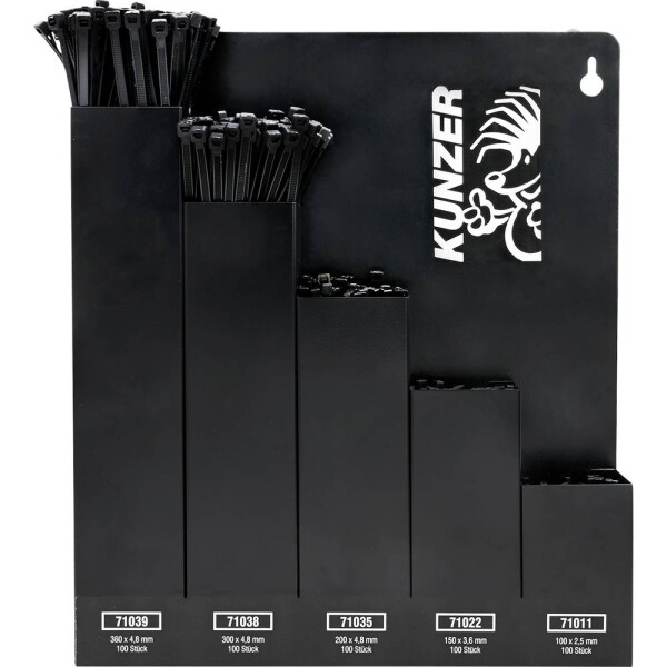 Kunzer 7KBS500, sada sťahovacích pásiek, 100 mm, 150 mm, 200 mm, 300 mm, 360 mm, čierna, 500 ks; 7KBS500