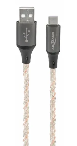 Ansmann 1700-0158 čierna / Dátový a nabíjací kábel / USB-A - USB-C / 1 m / LED osvetlenie / 60W (1700-0158)