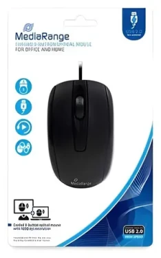 MediaRange Drôtová optická myš čierna / Myš / 1000 DPI / 3 tlačidlá / USB / 1,5 m (MROS211)