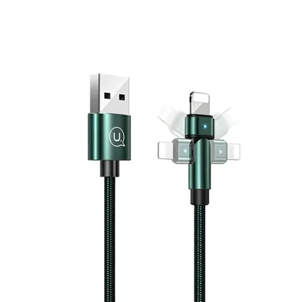 USAMS SJ476 U60 zelená / Dátový kábel / Lightning / Nylonový opletený / Otočný konektor / 2A (SJ476USB02)