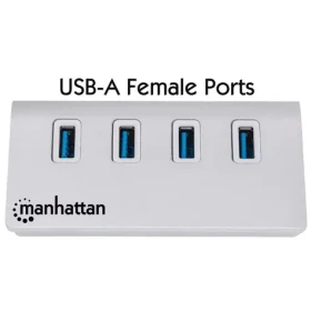 Manhattan biela / USB hub / 4 porty / USB 3.0 5 Gbps / hliníkové telo / Bus Power (163767)