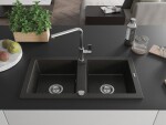 MEXEN/S MEXEN/S - Mario granitový drez 2-bowl vrátane batérie Flora, čierna/zlatá metalik 6504-75-670401-00