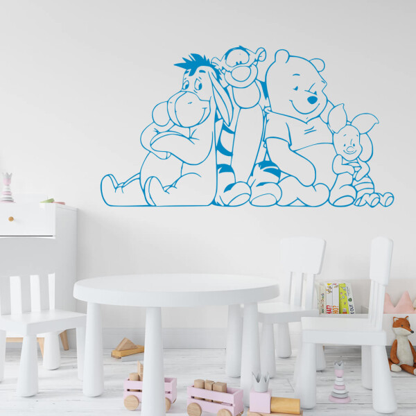 Veselá Stena Samolepka Macko Pú a kamaráti Farba: modrá, Veľkosť: 100 x 55 cm