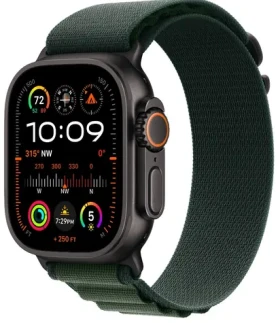 Apple Watch Ultra 2 (2024) GPS+Cellular 49mm Čierne titánové telo - Tmavozelený alpský ťah (S) / 130-160 mm (MX4Q3QC/A)