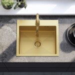 REA - Oceľový drez Leo 50 BRUSH GOLD s kuchynskou batériou KPL-96004