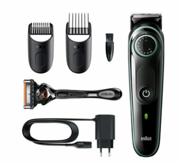 Braun BT3341 čierna-tyrkysová / zastrihovač fúzov / 80 min prevádzka / 0.5-20 mm / 2 nástavce + Gillette (BT3341)