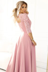 Dámske dlhé čipkované šaty 309-13 AMBER powder pink - Numoco XXL