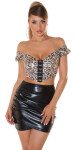 Sexy Koucla faux leather Crop Top Animal Print