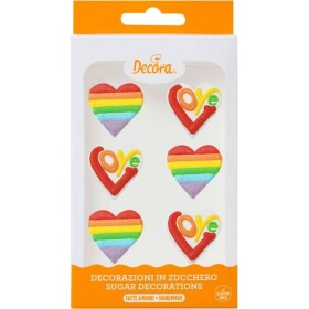 Cukrové dekorácie dúhové srdiečka, 6 ks - Decora