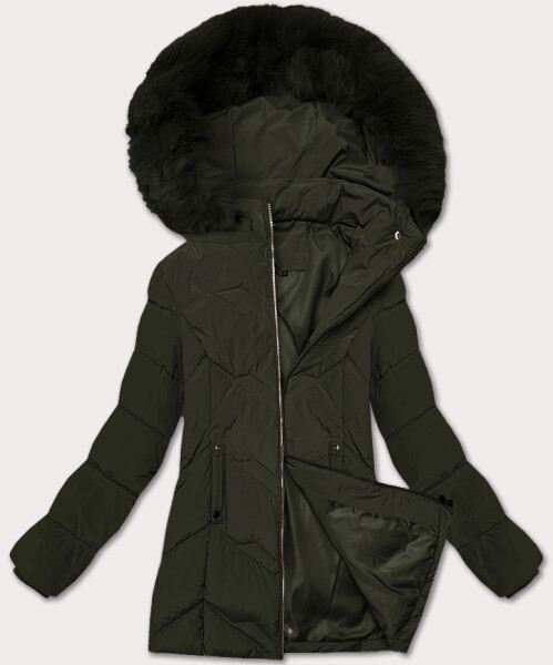 Dámska plus size zimná bunda s kapucňou S'west khaki (B8300-11) odstíny zelené 54