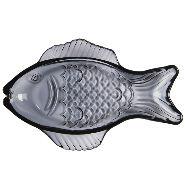 Ib Laursen Sklenený tanierik v tvare ryby Dark Blue Small