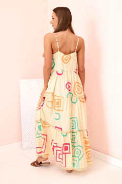 Dámske bavlnené šaty s farebným vzorom béžovej farby M/L