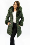 Dámska prešívaná zimná bunda v khaki farbe s kapucňou (w750-1) odstíny zelené S (36)