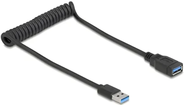 DeLock USB-A (M) - USB-A (F) 0,6 m čierna / Predlžovací kábel / Špirálový / USB 5 Gbps (90367)