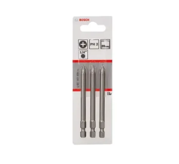 BOSCH 2607001535 / Sada skrutkovacích bitov PH2 89 mm (3 ks) / Extra odolné (2607001535)