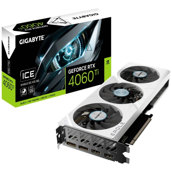 GIGABYTE GeForce RTX 4060 Ti EAGLE OC ICE 8GB / 1830-2505 MHz / 8GB D6 / 128-bit / 2x HDMI 2x DP / (8) 500W (GV-N406TEAGLEOC ICE-8GD)