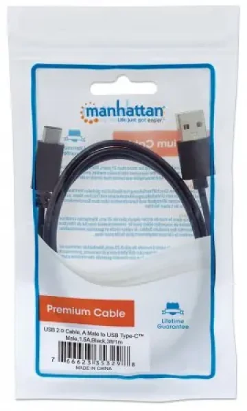 Manhattan Kábel USB 2.0 A - USB 3.1 C/M/M čierny / 1m (353298-MA)