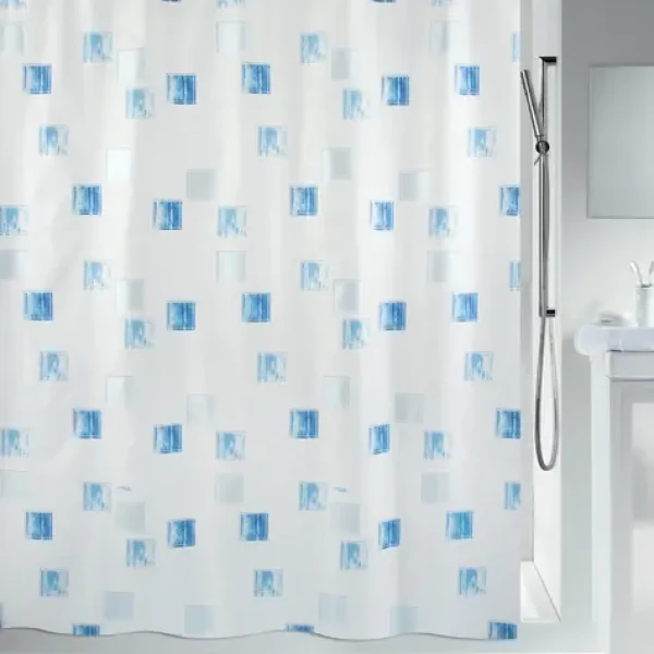 Spirella MILANO sprchový záves motív štvorcov 120 x 200 cm bielo-modrý/polyester (7610583011855)