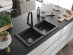 MEXEN/S MEXEN/S - Mario granitový drez 2-bowl vrátane batérie Elia, čierna kropenatá 6504-76-670101-70