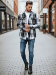 Pánska čierno-biela kockovaná flanelová košeľa FashionStreet DX2675 XL