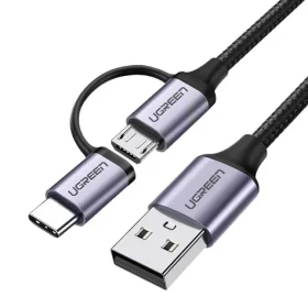 Ugreen US177 Nabíjací kábel USB-A (M) - USB-C/microUSB 1 m čierna / QC3.0 (30875)