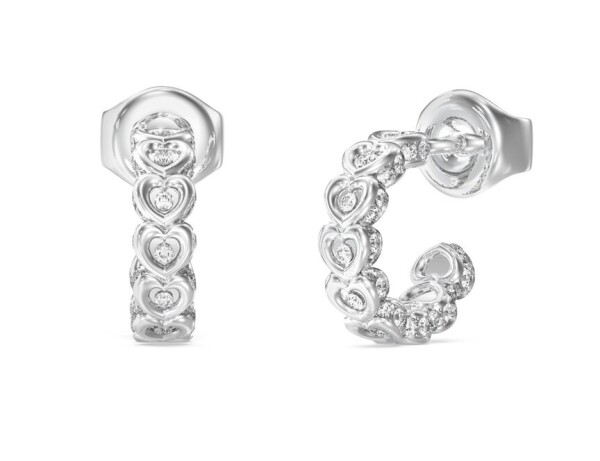 Guess Oceľové kruhové náušnice so srdiečkami LOVE JUBE05472JWRHT/U