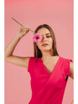 S407 Elegantný overal s asymetrickým výstrihom - ružový EU M